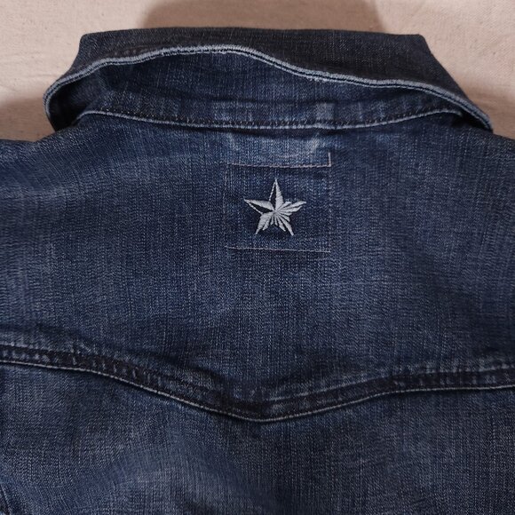 People’s Liberation Blue Denim Jacket Womens XL Cropped Streetwear Boho Casual - Picture 10 of 16